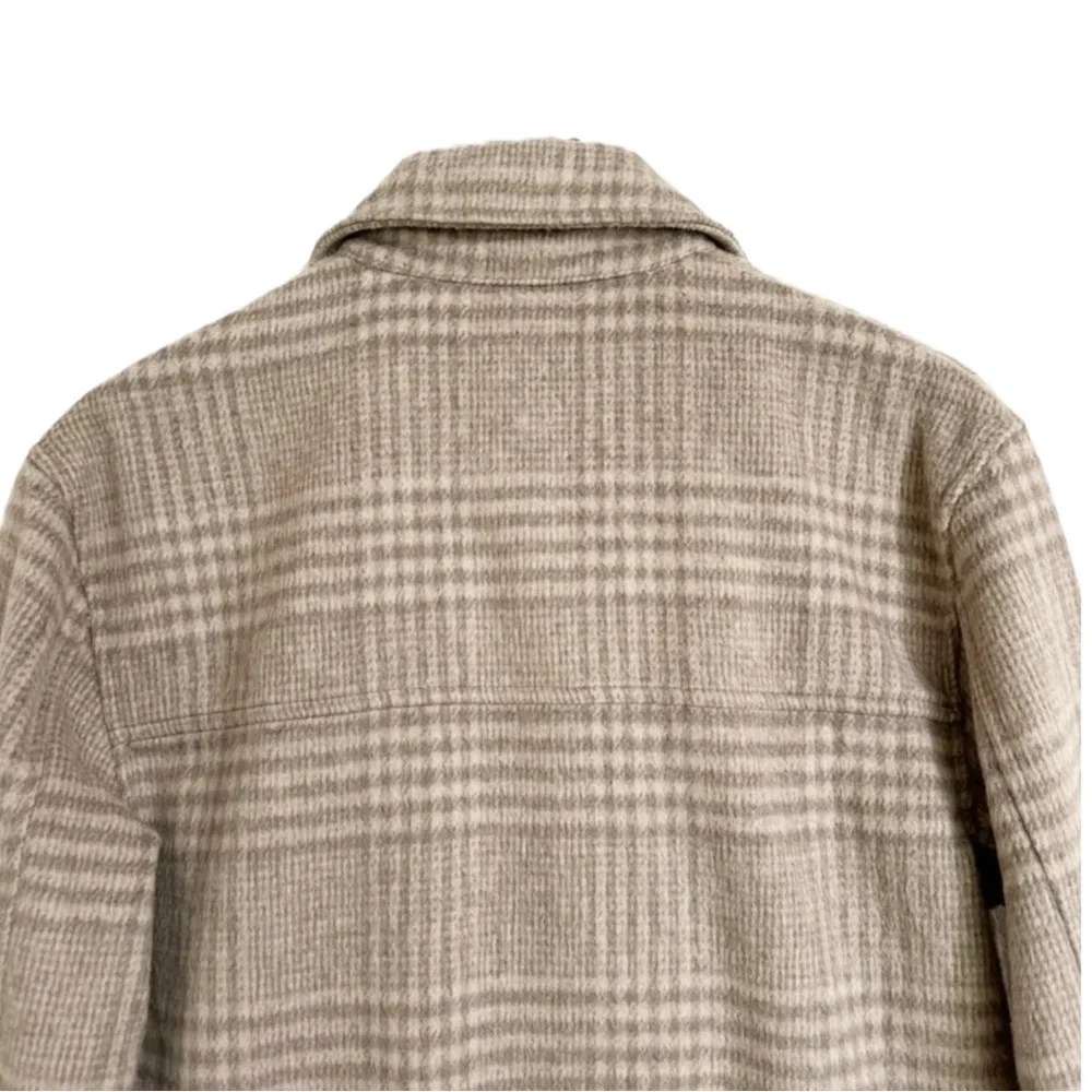 JOIE Plaid Thick Flannel Button-Up Fleece Oversized Shacket in Tan/Cream Size M